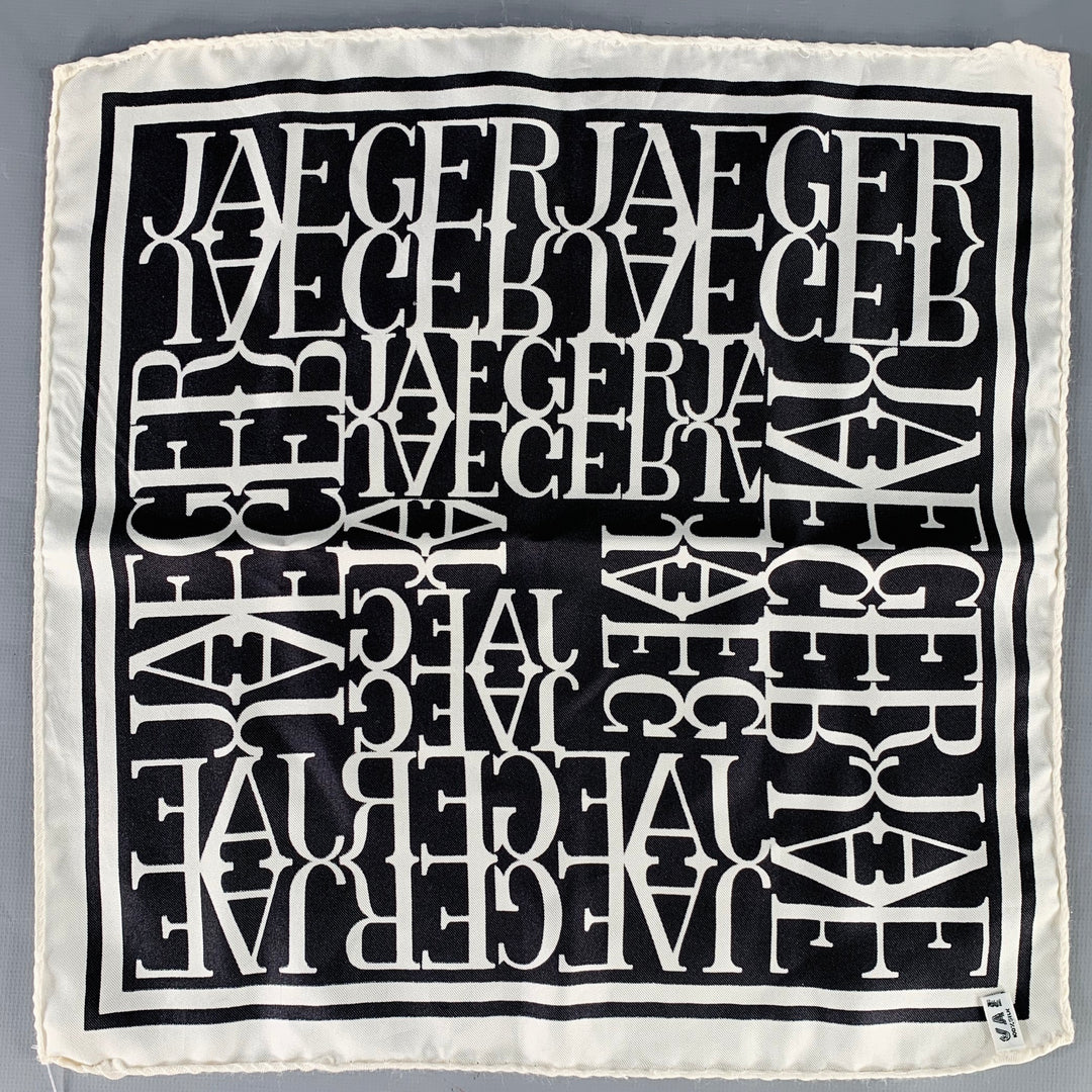 JAEGER Black White Monogram Silk Pocket Square