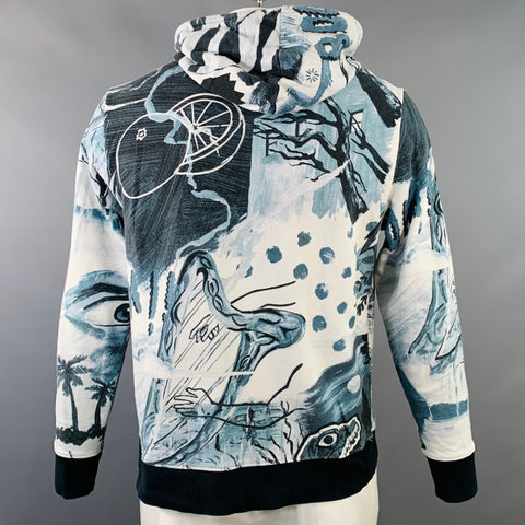 PS by PAUL SMITH Size XL White Navy Landscape Graphic Cotton Hoodie Sweatshirt