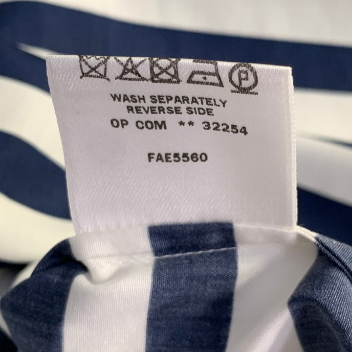 LORO PIANA Size 6 White Navy Cotton Stripe One Pocket Casual Top
