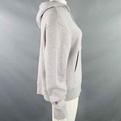 THOM BROWNE Size XL Grey Cream Cashmere Wool Waffle Hoodie Casual Top