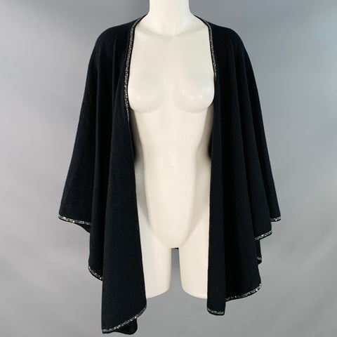 SOFIA CASHMERE Black Silver Knit Cashmere Rhinestone Trim Scarf Shawl