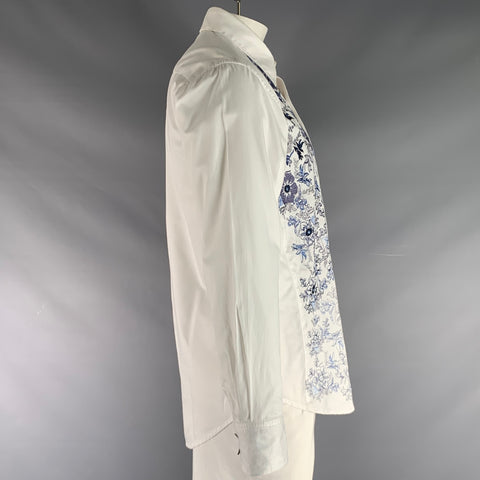 ROBERT GRAHAM Size L White Blue Floral Cotton Button Up Long Sleeve Shirt