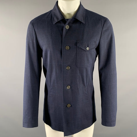 KLEIN EPSTEIN & PARKER Size XL Navy Plaid Wool Blend Jacket