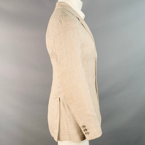 BRUNELLO CUCINELLI Size 38 Beige Cream Houndstooth Notch Lapel Sport Coat