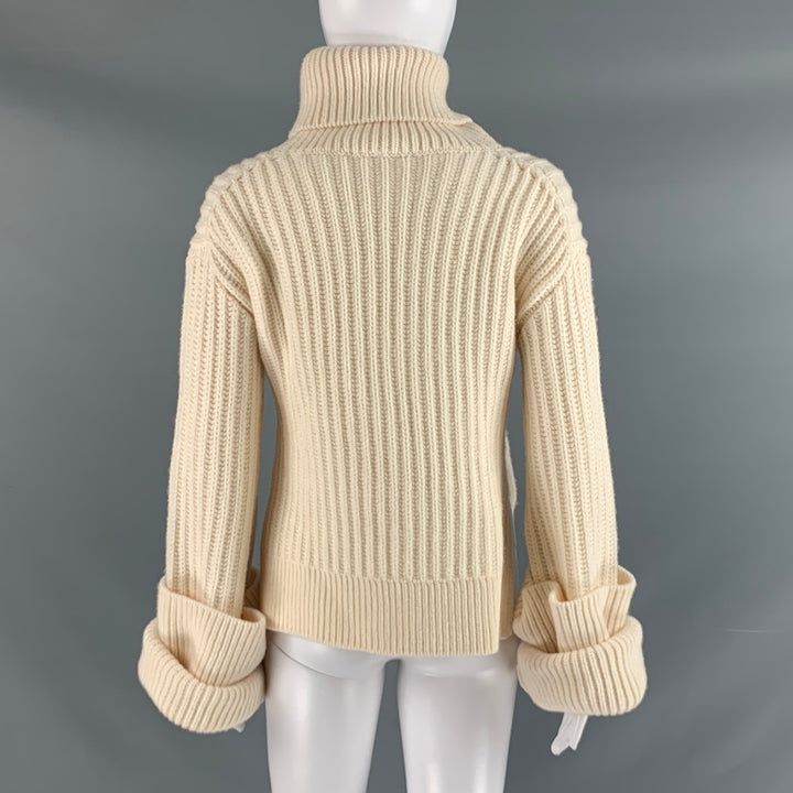 THE ROW Size XS Cream Wool Ribbed Turtleneck Sweater