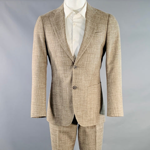SUITSUPPLY Size 36 Brown Melange Wool Silk Linen Notch Lapel Suit