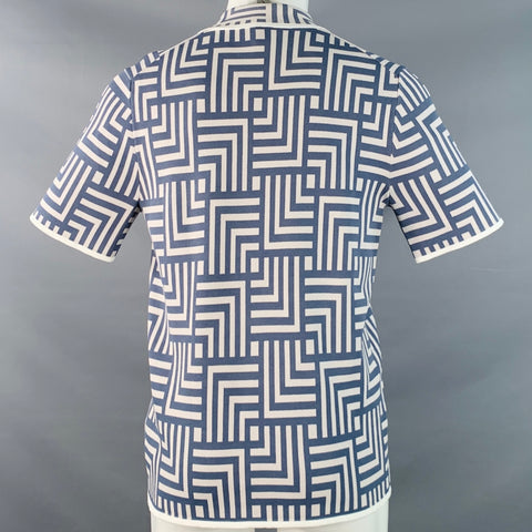 REISS Size M Blue Cream Geometric Viscose Blend Knit Camp Short Sleeve Shirt