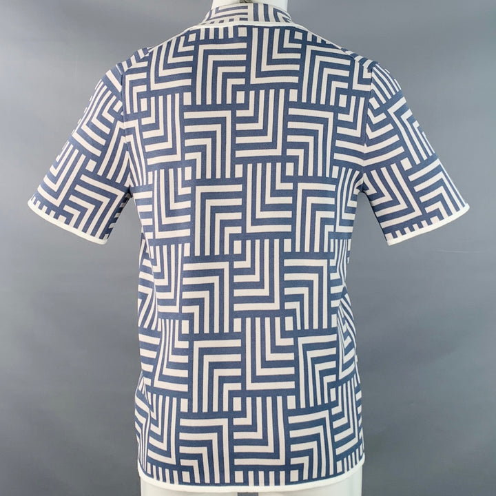 REISS Size M Blue Cream Geometric Viscose Blend Knit Camp Short Sleeve Shirt