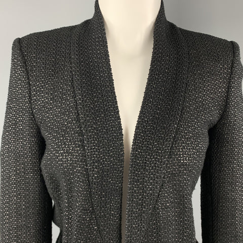 ISABEL MARANT Size 4 Black Tweed Open Front Fringe Jacket