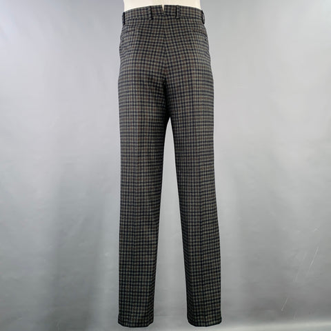 ZANELLA Size 40 Grey Brown Checkered Acetate Blend Flat Front Dress Pants