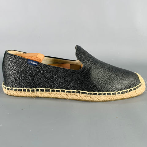 SOLUDOS Size 9.5 Black Beige Leather Espadrille Loafers