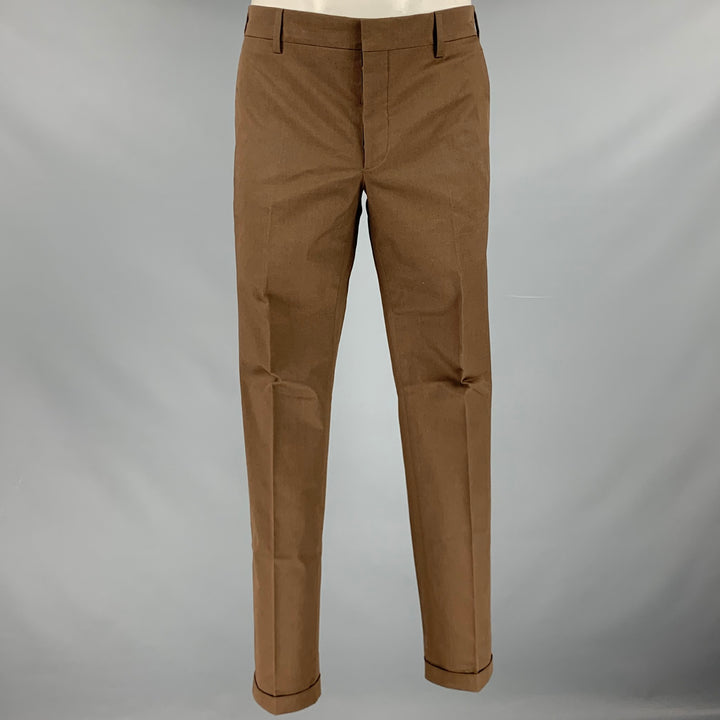 PRADA Size 34 Brown Cotton Blend Button Fly Dress Pants