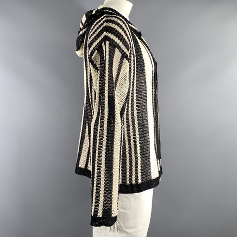 KOOI Size M Cream Black Knit Cotton Blend Zip Sweater