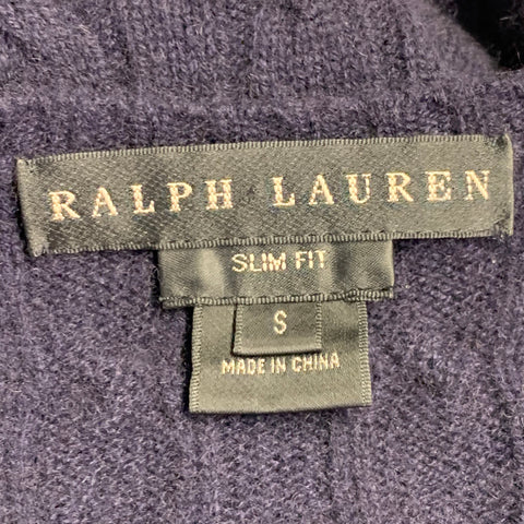 RALPH LAUREN Size S Navy Cashmere Cable Knit Slim Fit V-Neck Sweater
