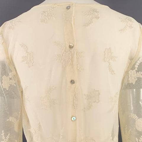 VINTAGE Size M Cream Embroidered Lace 3/4 Sleeves Blouse