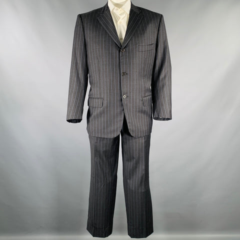 ISAIA Size 48 Charcoal Blue Stripe Wool Notch Lapel Suit