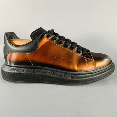 ALEXANDER MCQUEEN Size 11 Black Brown Shimmery Leather Chunky Sole Sneakers