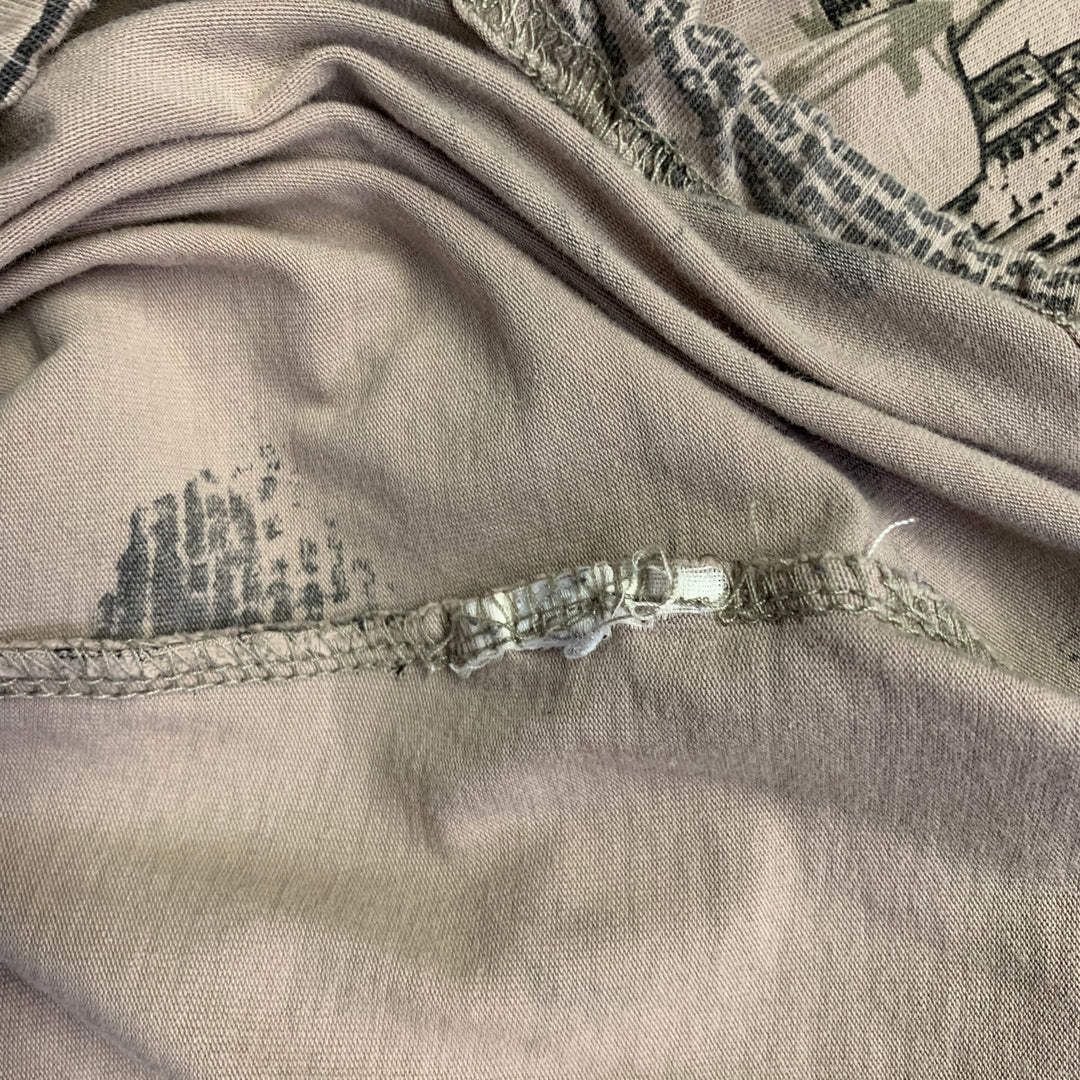 JOHN GALLIANO Size M Khaki Black Newspaper Cotton Blend Jersey Hooded Short Sleeve Shirt