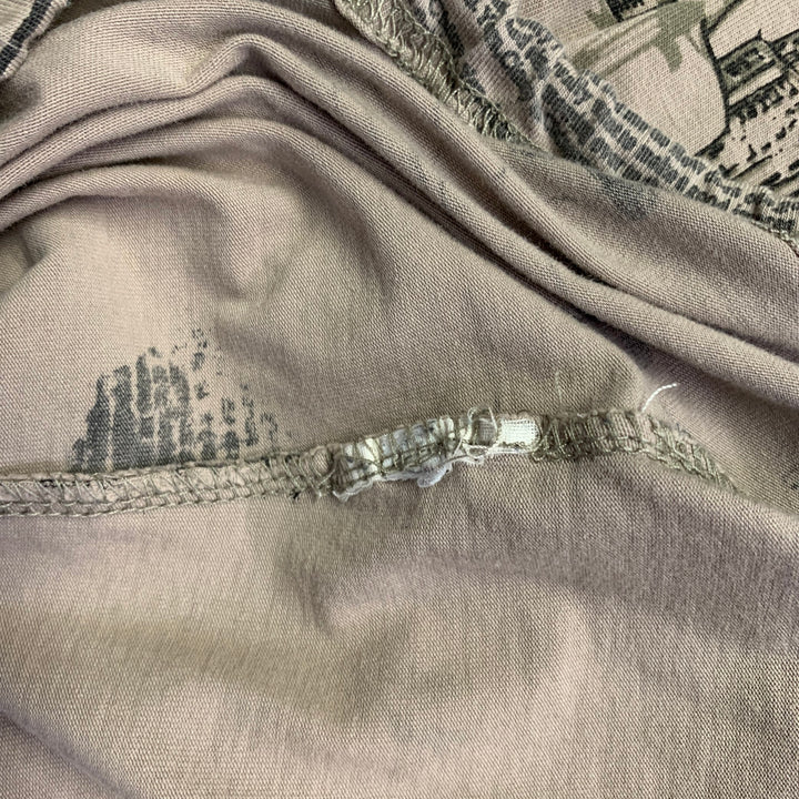 JOHN GALLIANO Size M Khaki Black Newspaper Cotton Blend Jersey Hooded Short Sleeve Shirt