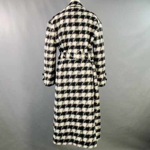 ALLSAINTS Size 8 Black White Wool Blend Checkered Double Breasted Belted Coat