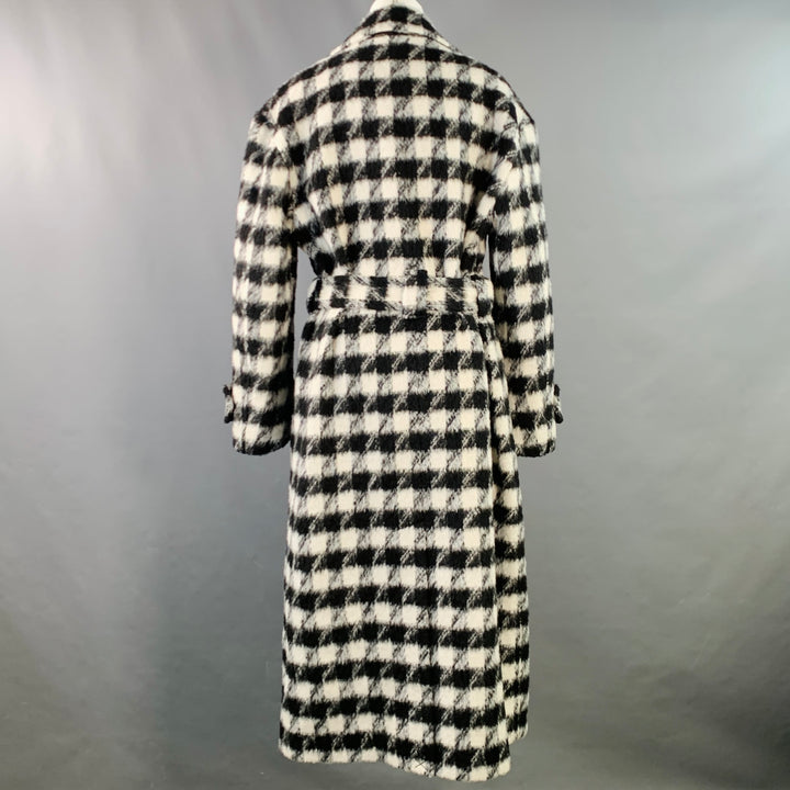 ALLSAINTS Size 8 Black White Wool Blend Checkered Double Breasted Belted Coat