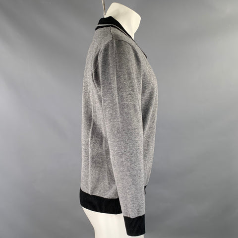 KITON Size M Gray Black Knitted Cashmere Silk V-Neck Pullover