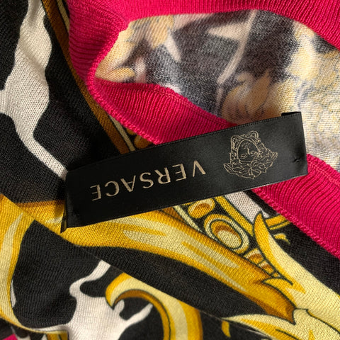 VERSACE SS2018 Size 6 Pink Yellow Silk & Cotton Baroque Casual Top