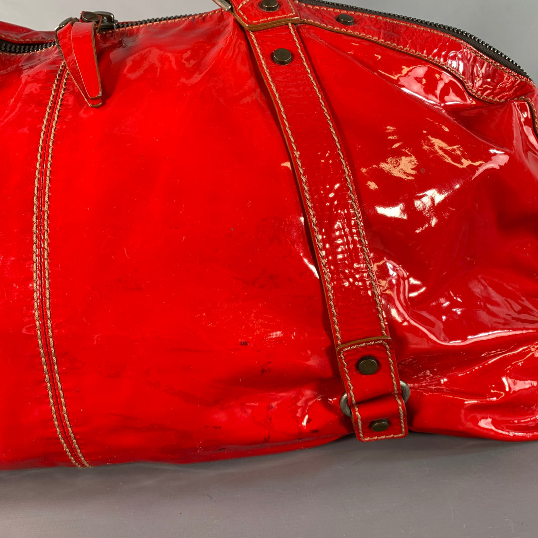 LANVIN Vintage Red Patent Leather Overnight Handbag