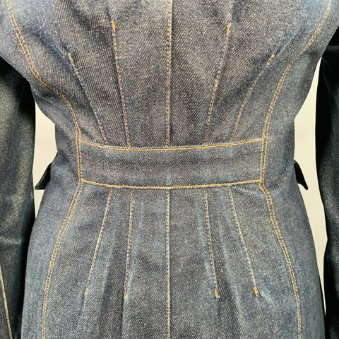 TODD OLDHAM JEANS Vintage 90s Size L Indigo Cotton Denim Contrast Stitch Double Breasted Coat