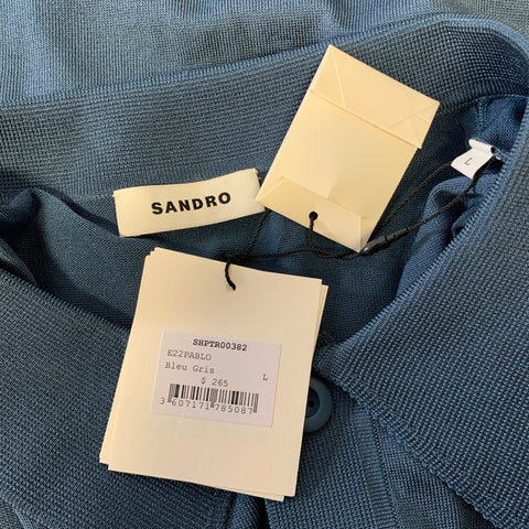 SANDRO Size S Navy Heather Acetate Blend Ribbed Polo