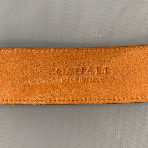 CANALI Size 34 Brown Silver Suede Belt