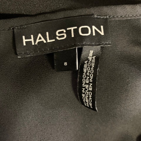HALSTON Size 8 Black Polyester Spandex Pleated Knee Length Dress