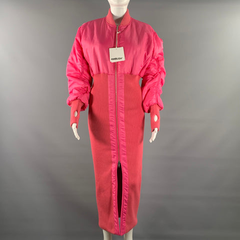 AMBUSH Size M Pink Polyamide Ribbed Knit Coat Dress Coat