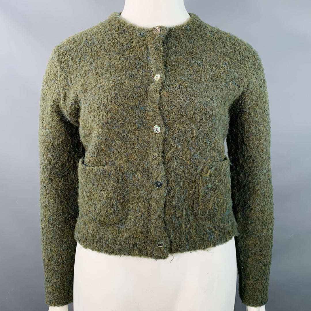 MIJEONG PARK Size M/L Green Polyester Blend Melange Knit Cropped Cardigan