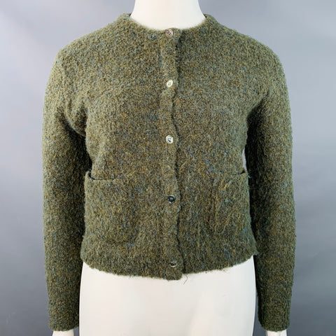 MIJEONG PARK Size M/L Green Polyester Blend Melange Knit Cropped Cardigan