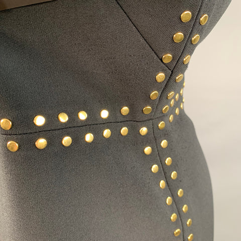 BURBERRY Size 6 Black Gold Viscose Blend Studded Shift Dress
