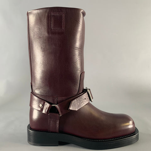 BURBERRY Size 7.5 Burgundy Leather Pull On Boots