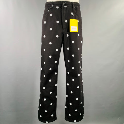 MARC JACOBS 2023 Size 32 Black White Polka Dot Denim Button Fly Jeans