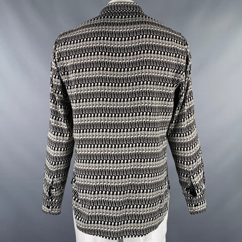 SAINT LAURENT FW16 Size L Black White Skeleton Viscose Button Up Long Sleeve Shirt