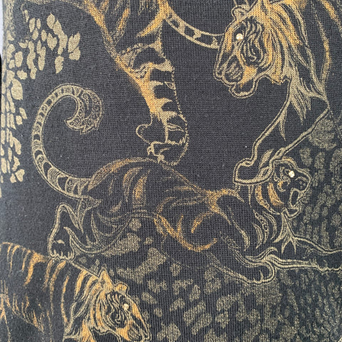 VERSACE JEANS Size L Black Gold Tiger Cotton Print Studded Crew Neck Sweater