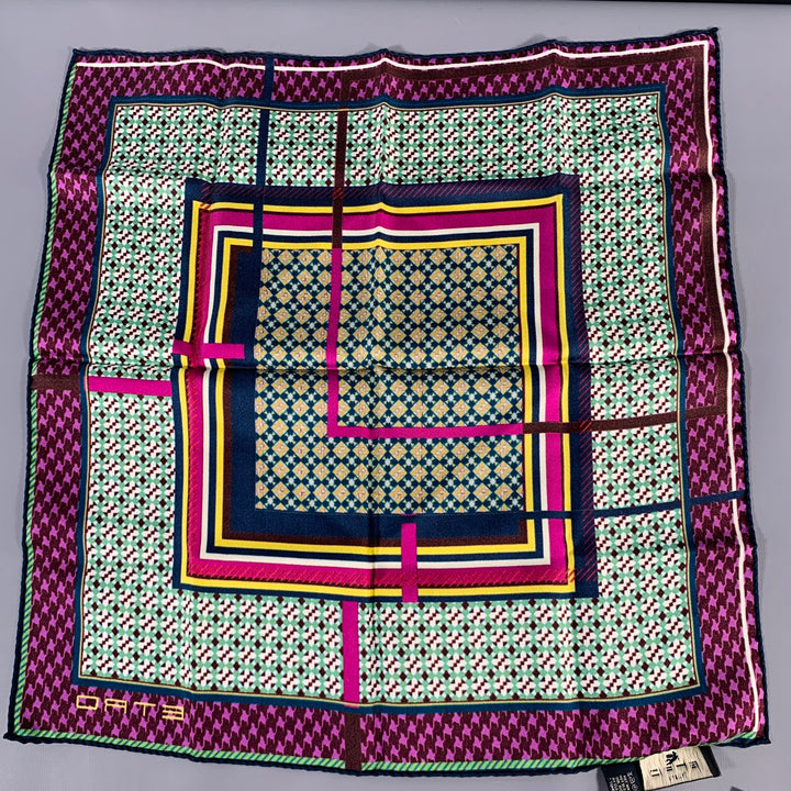 ETRO Multi Color Mixed Geometric Pattern Silk Pocket Square