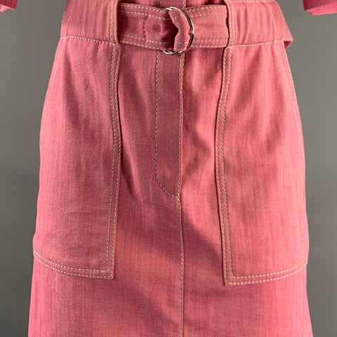AKRIS Size 8 Pink Cotton  Elastane Contrast Stitch Belted Dress