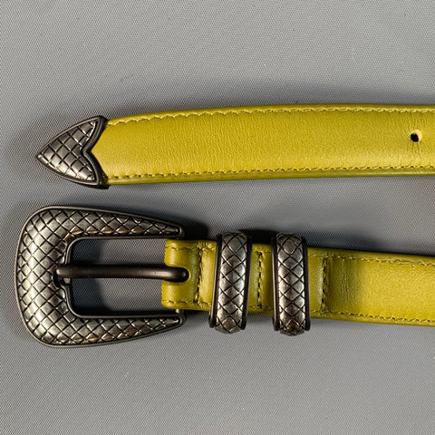 BOTTEGA VENETA Size 38 Green Brown Solid Leather Belt