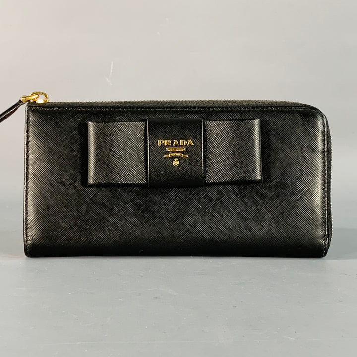 PRADA Black Saffiano Leather Bow Checkbook Wallet