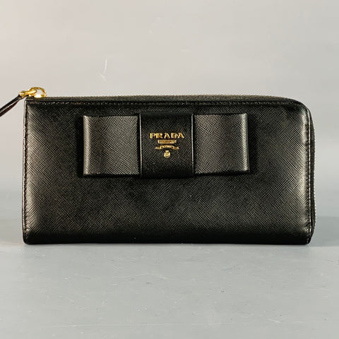 PRADA Black Saffiano Leather Bow Checkbook Wallet
