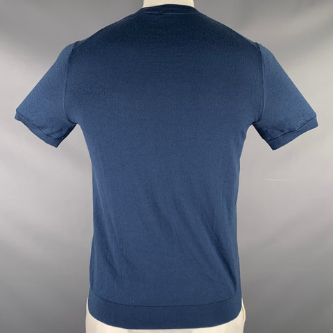 THEORY Size L Blue Knit Wool Blend Crew Neck T-shirt