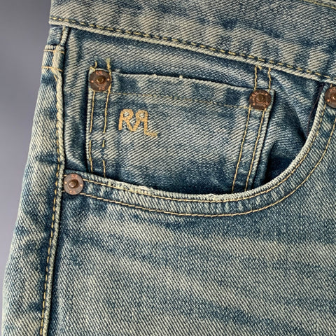 RRL by RALPH LAUREN Size 27 Blue Distressed Cotton Blend Skinny Selvedge Jeans