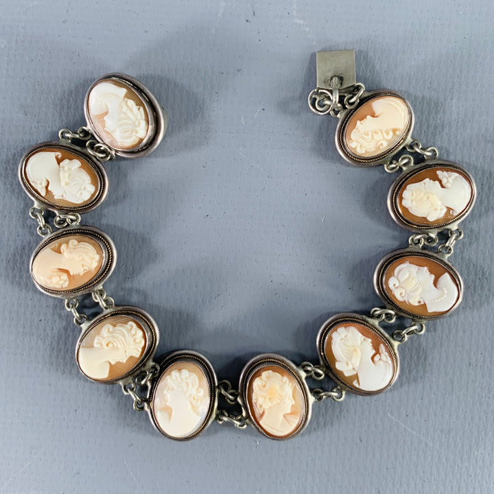 VINTAGE Silver Beige Victorian Cameo Bracelet