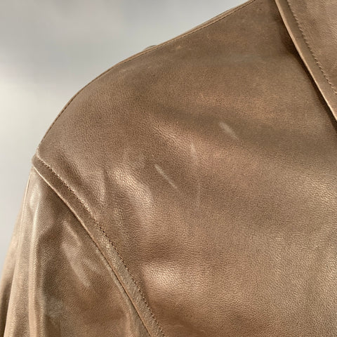 NOUR HAMMOUR Size M Brown Lambskin Leather Oversized Zip Up Jacket