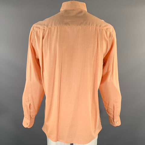 ERMENEGILDO ZEGNA Size L Orange Herringbone Cotton Button Down Long Sleeve Shirt